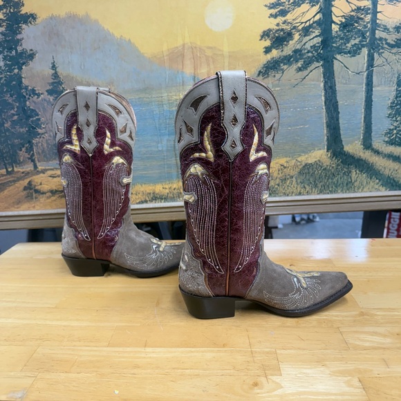 Sterling River Brown and Red Western Cowgirl Boots Cross angle wing, size 6B - Picture 4 of 8